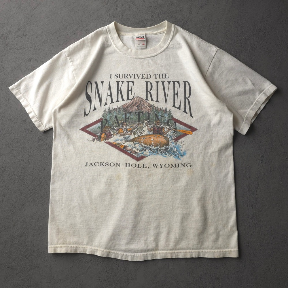 Vintage 90s Anvil White Snake River Rafting T-shirt Medium Jackson Hole Wyoming